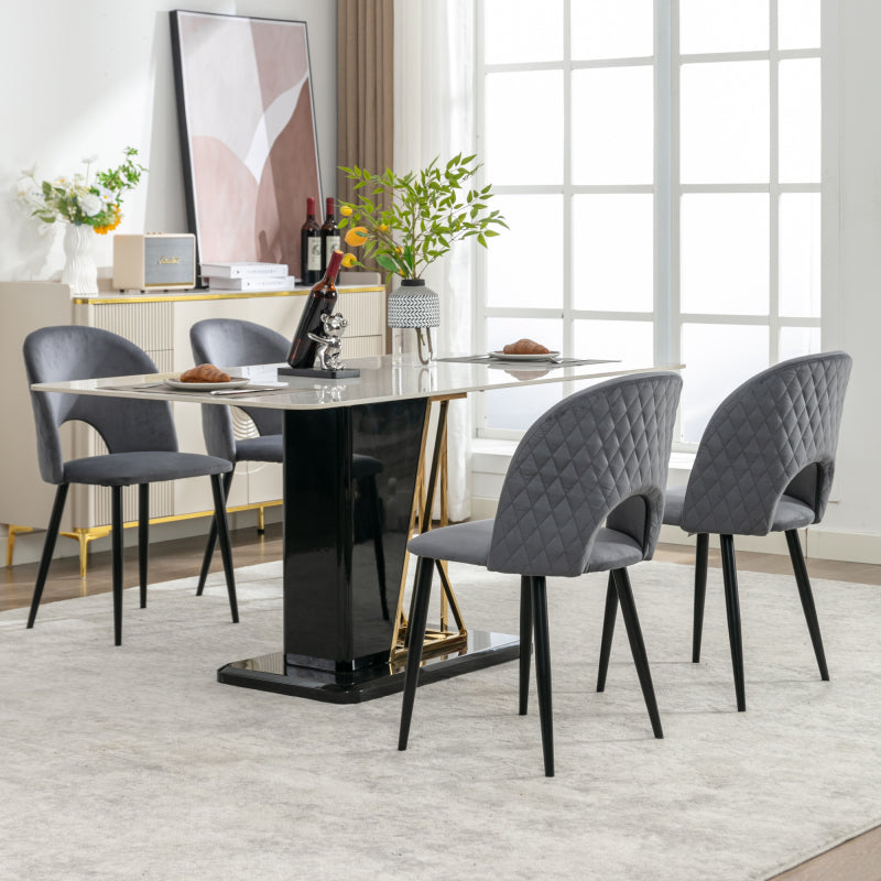 Eetkamerstoel – Stoel – Designstoel – Beklede Stoel – Fluwelen Stoel – Grijs + Fluweel – Verstelbare Poten – Robuust Metalen Frame