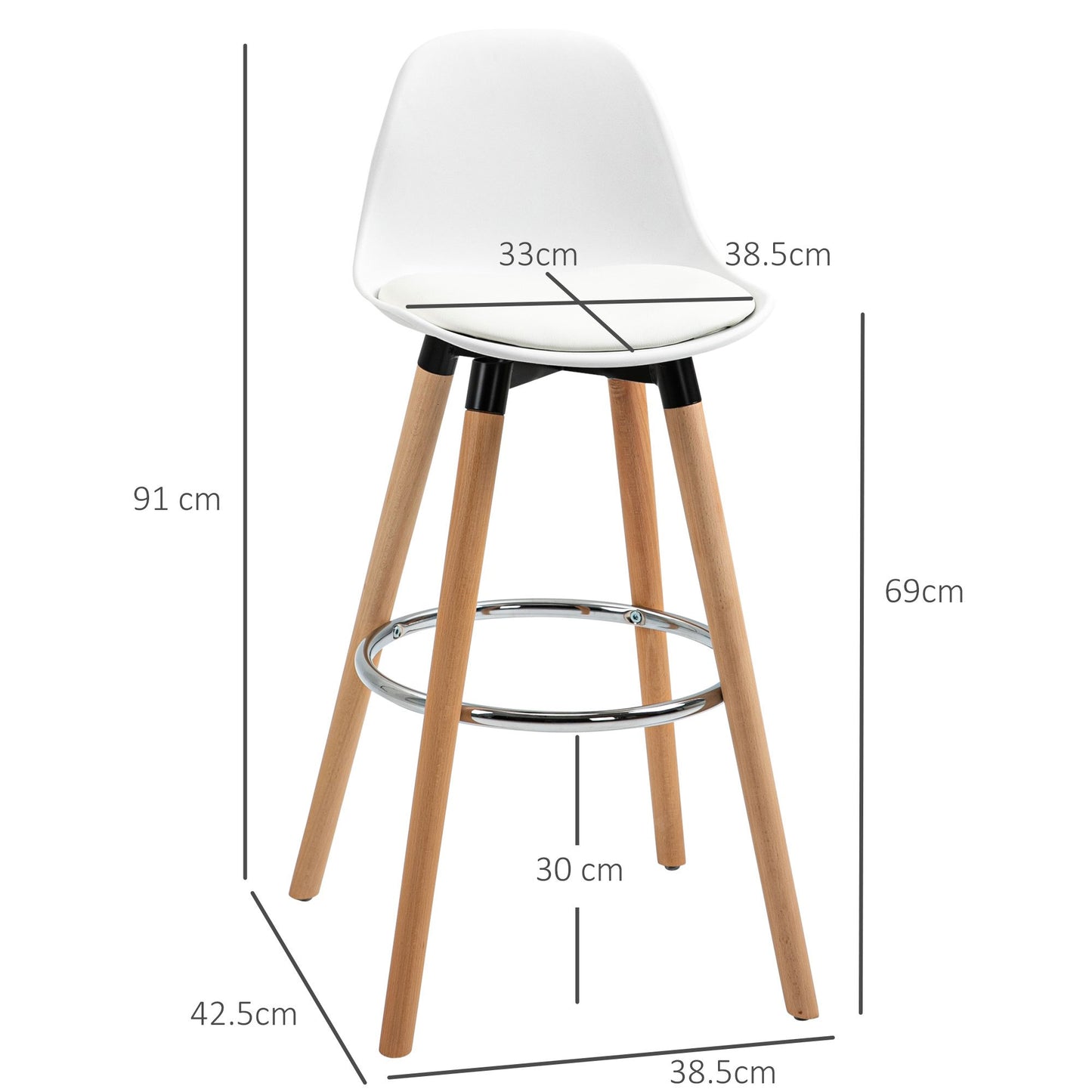 Barstoel – Barkruk – Barstoel Set – Keukenstoel – Bistrostoel – Scandinavisch Design – Massief Beukenhout – Zithoogte 69 cm
