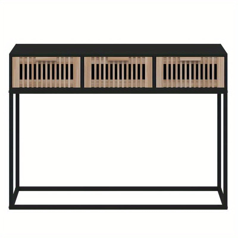 Elegant Black 3-Tier Sideboard with Natural Wood Panels and X-Shape Metal Frame, 104.14cm x 30.48cm x 76.2cm - Ideal for Bedroom, Living Room, Office, or Veranda, Cute Room Decor, Standing Shelf