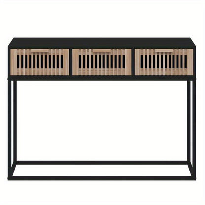 Elegant Black 3-Tier Sideboard with Natural Wood Panels and X-Shape Metal Frame, 104.14cm x 30.48cm x 76.2cm - Ideal for Bedroom, Living Room, Office, or Veranda, Cute Room Decor, Standing Shelf