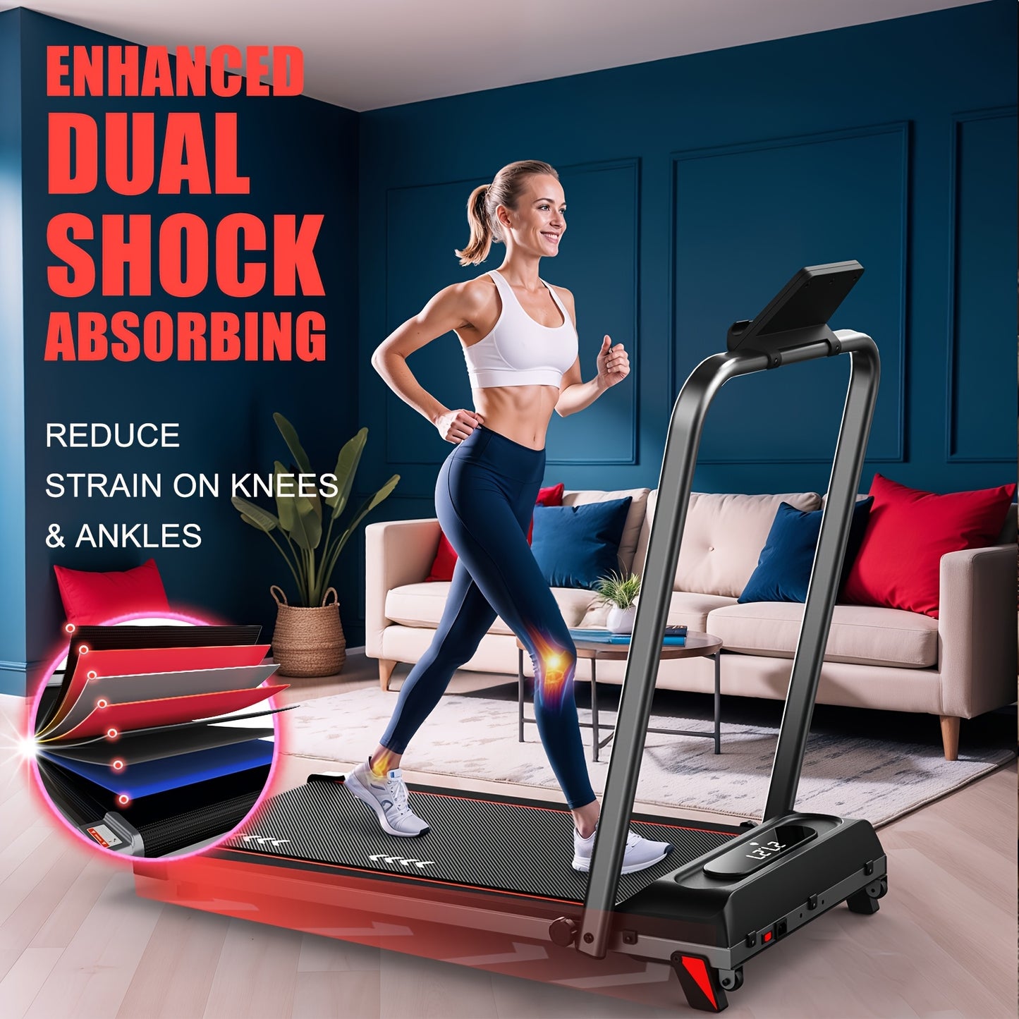 CharonFit Treadmill 2.25 HP 100kg 4% Incline Foldable, Compact Treadmill, Folding Treadmill, Portable Treadmill, Walking Machine, Exercise Treadmill, Indoor Treadmill, Foldable Tridmill Mini Size, Heavy Duty Treadmill, Treadm