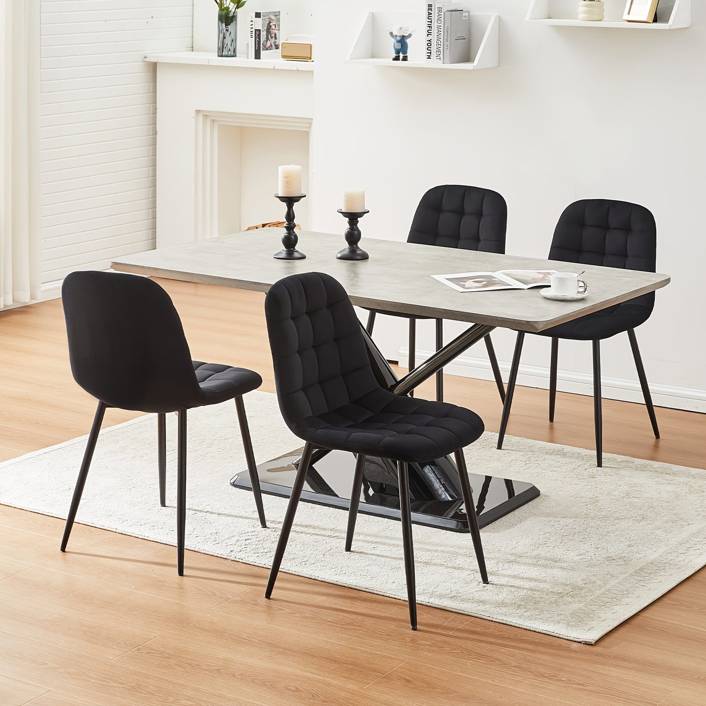 Moderne Eetkamerstoelen – Stoelen, Dining Stoelen, Armloze Stoelen, Velvet Stoelen – Zwart – Velvet Bekleding – Stevige Metalen Poten