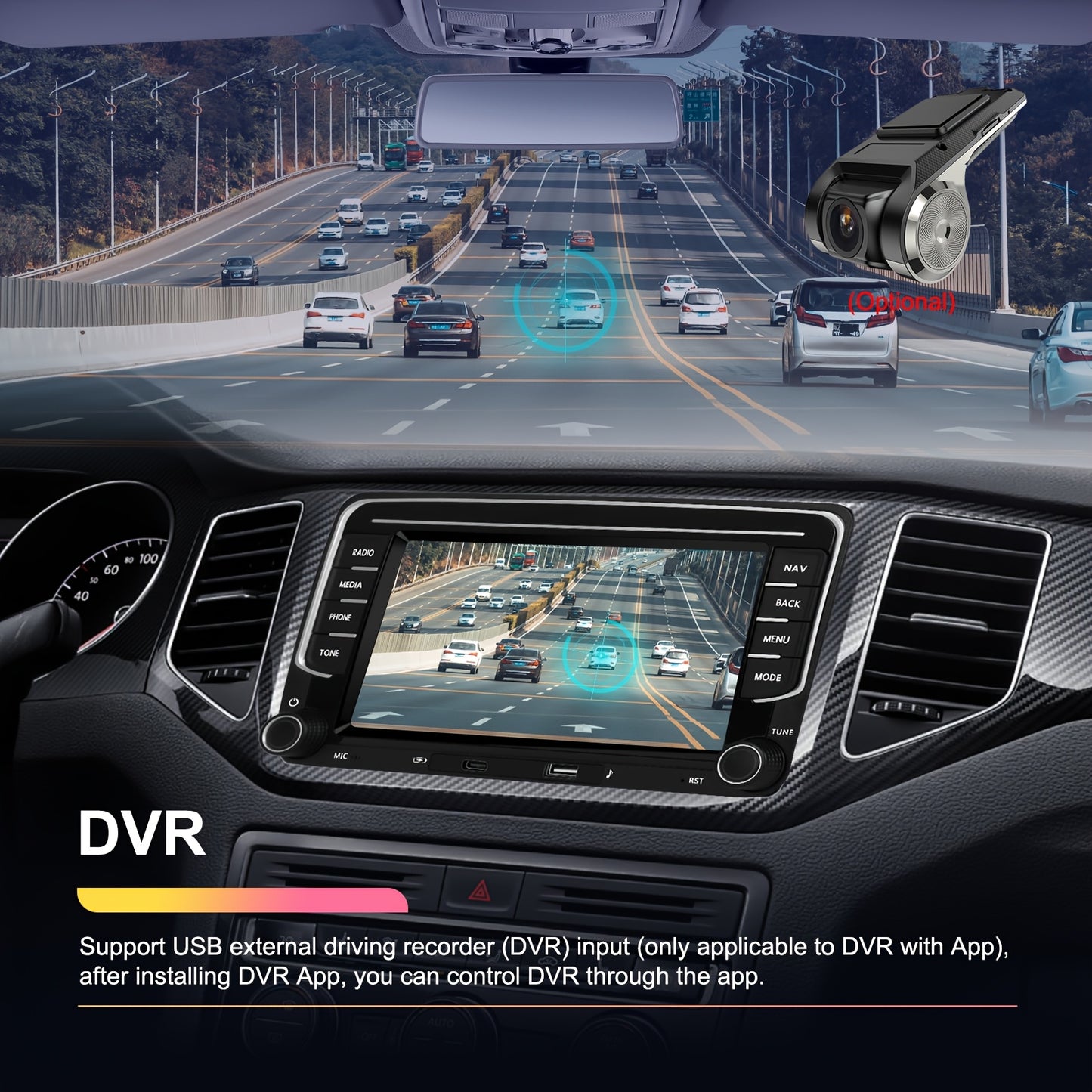 Double DIN Autoradio – Inbouw Car Stereo – Multimediaspeler – Navigatiesysteem – Auto Radio – 7 Inch Touchscreen – AHD Achteruitrijcamera & DVR Dashcam