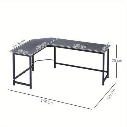 Hoekbureau – Computerbureau – Bureau – Werkplek – Study Table – Verstelbaar in hoogte – Stevig metalen frame – 168x120x75 cm – Zwart – Ergonomisch design