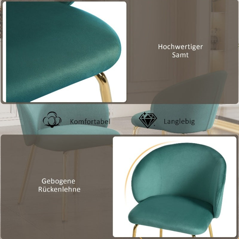 Eetkamerstoelen Set – Stoelen – Romeinse Stoelen – Keukenstoelen – Armleuning Stoelen – Groen Fluweel – Gouden Metalen Poten – Retro Design – Comfortabel – Droog Reinigen