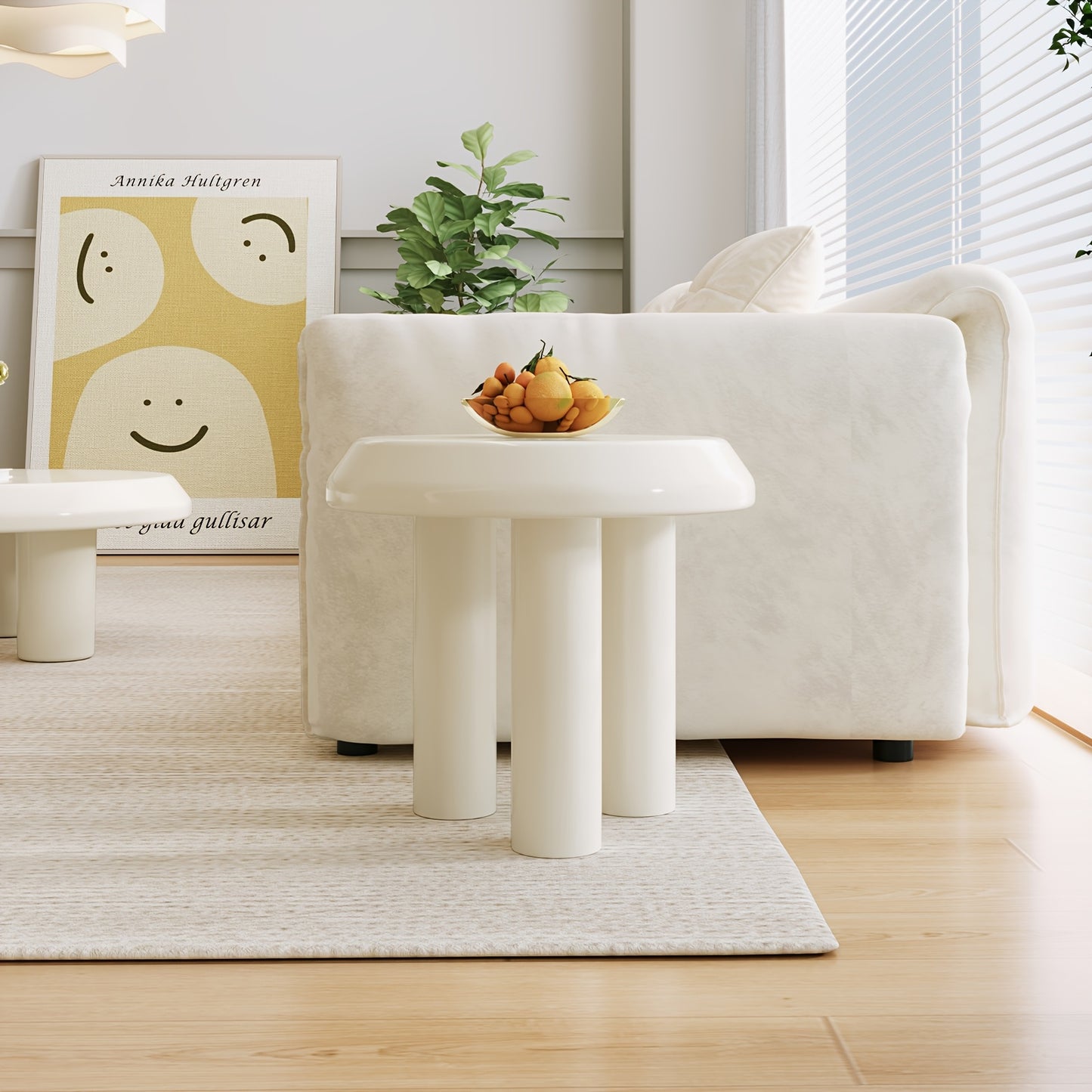 Bijzettafel – Sidetable – Salontafel – Nachtkastje – Banktafel – Ronde Kleine Tafel – Milky Wit – Compact & Eenvoudig Te Monteren