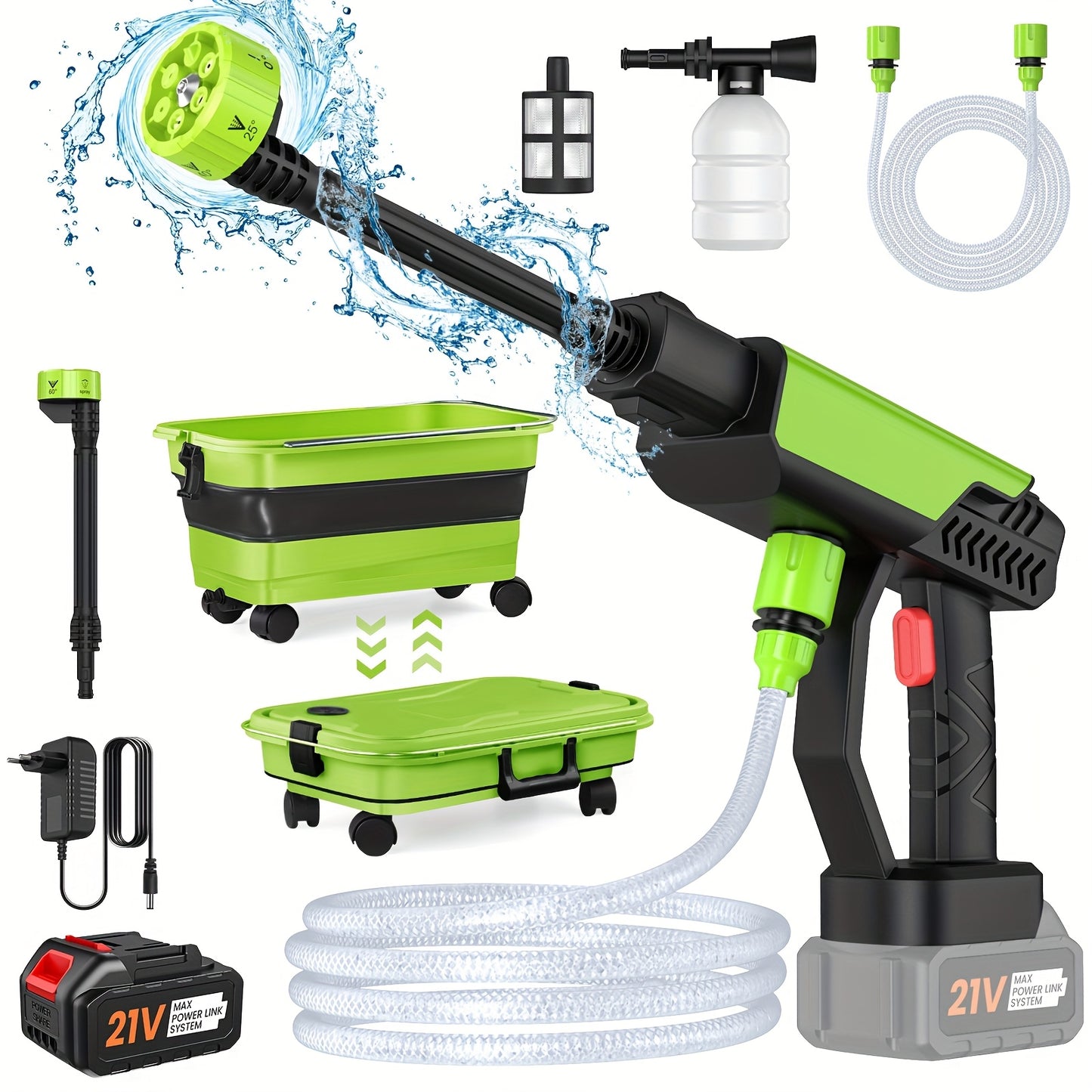 Draadloos Hogedruk Waterpistool – Elektrisch Hogedrukreiniger – Auto Reinigingspistool – Draagbare Waterstraalspuit – Foam Waterpistool – 30 Bar Max Druk – Inklapbaar Waterreservoir – Compatibel Met 18V/21V Batterijen