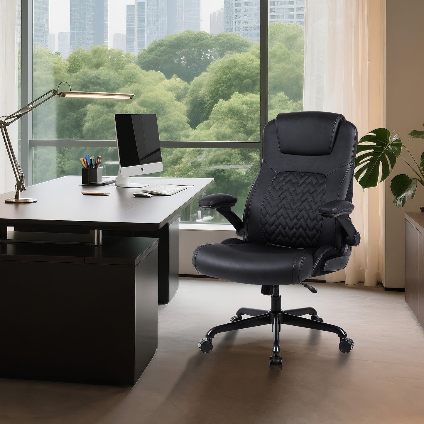 Ergonomische Bureaustoel – Kantoorstoel – Werkstoel – Bureaustoel Verstelbaar – Stoel Met Lendensteun – Zwart – Met Opklapbare Armleuningen – Robuust Metalen Frame – Gewichtscapaciteit 200 kg