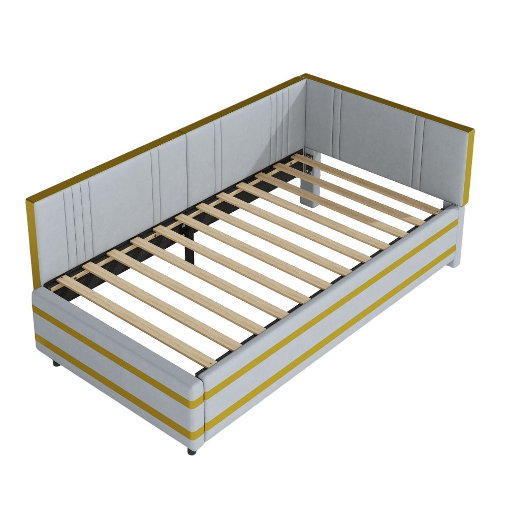 Slaapbank – Bedbank – Logeerbed – Sleeperbank – Zithoek – Gestoffeerd Velours – 90x200 cm – Lattenbodem - Grijs