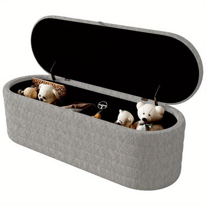 Poef Met Opbergruimte – Opbergpoef – Voetenbank – Hocker – Zitkist – Groot 120x40 cm – Zachte Teddy Fleece Bekleding – Grijs