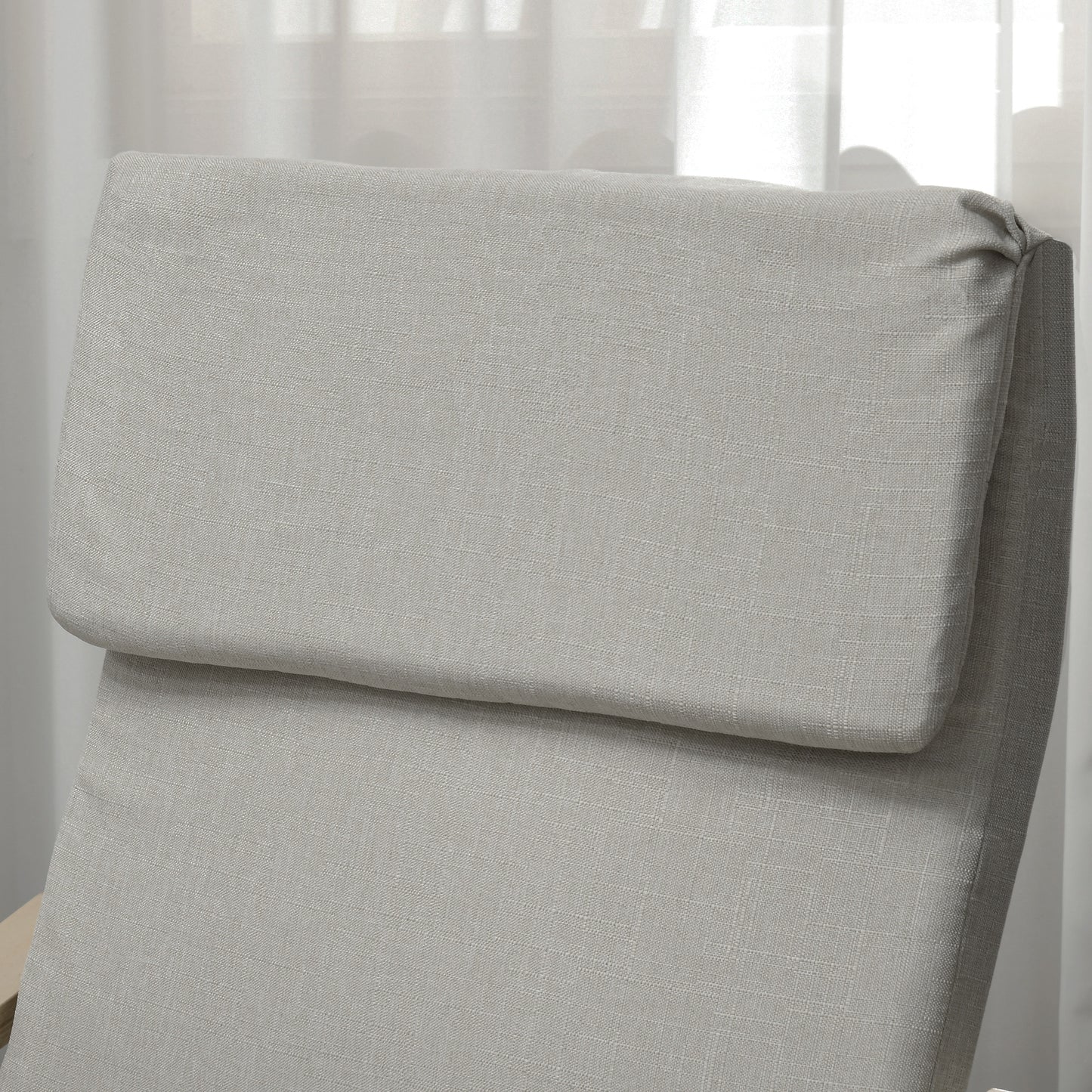 Loungestoel – Fauteuil – Relaxstoel – Zetel – Armstoel – Linnenlook Stof – Houten Frame – Incl. Voetenbankje – Max 120 Kg – Lichtgrijs/Natuur