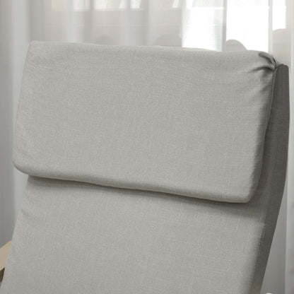 Loungestoel – Fauteuil – Relaxstoel – Zetel – Armstoel – Linnenlook Stof – Houten Frame – Incl. Voetenbankje – Max 120 Kg – Lichtgrijs/Natuur