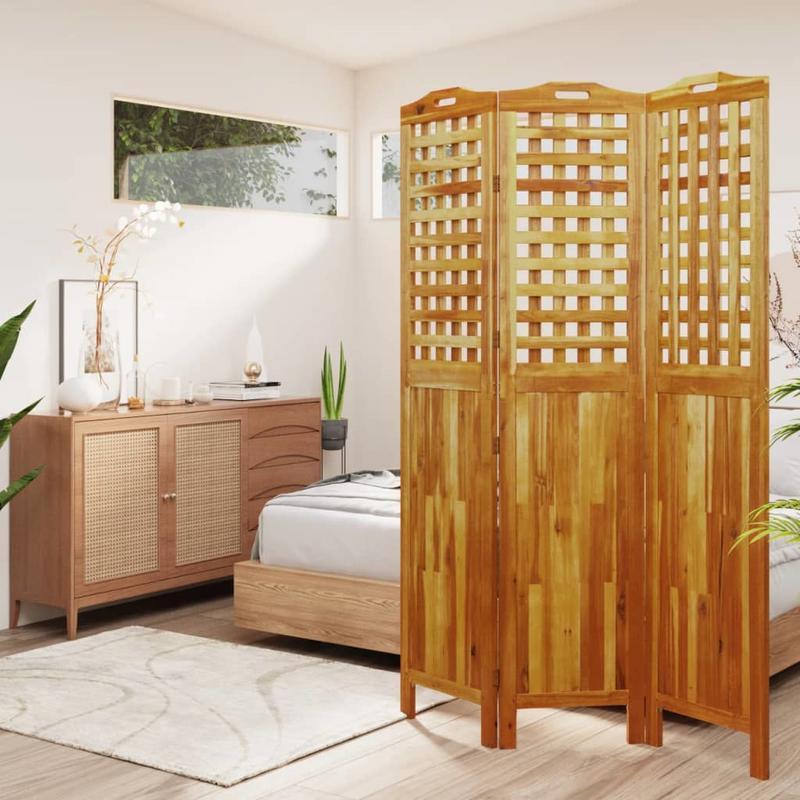 Partition Wall with 3 Panels Measuring 121.5X2X180 Cm Made of Acacia Wood.