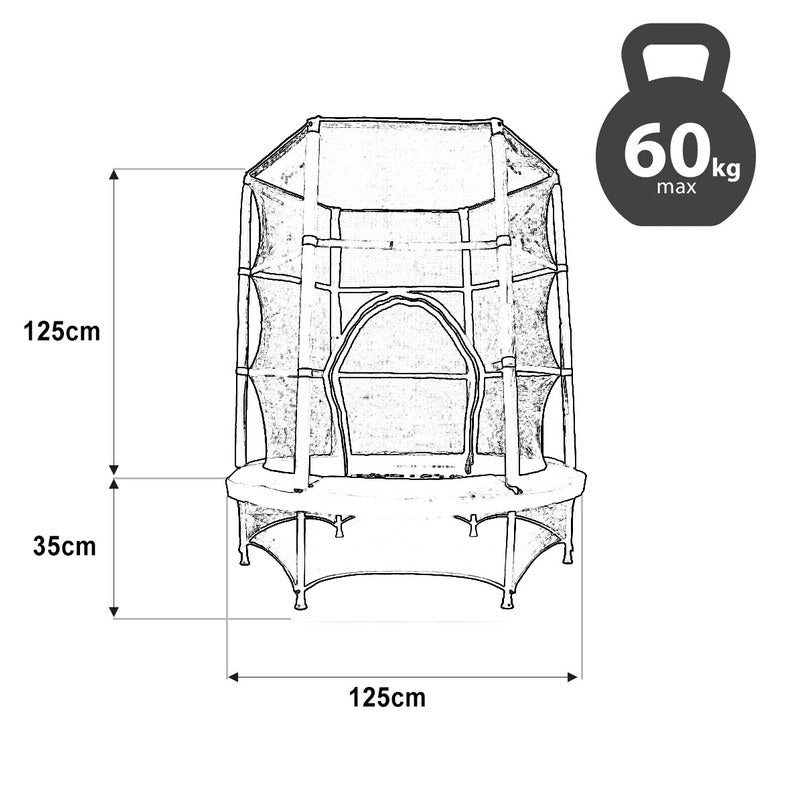 Trampoline – Springmat – Buitenspeelgoed – Kindertrampoline – Speeltoestel – Veiligheidsnet 125 cm – UV-bestendig springdoek 140 cm