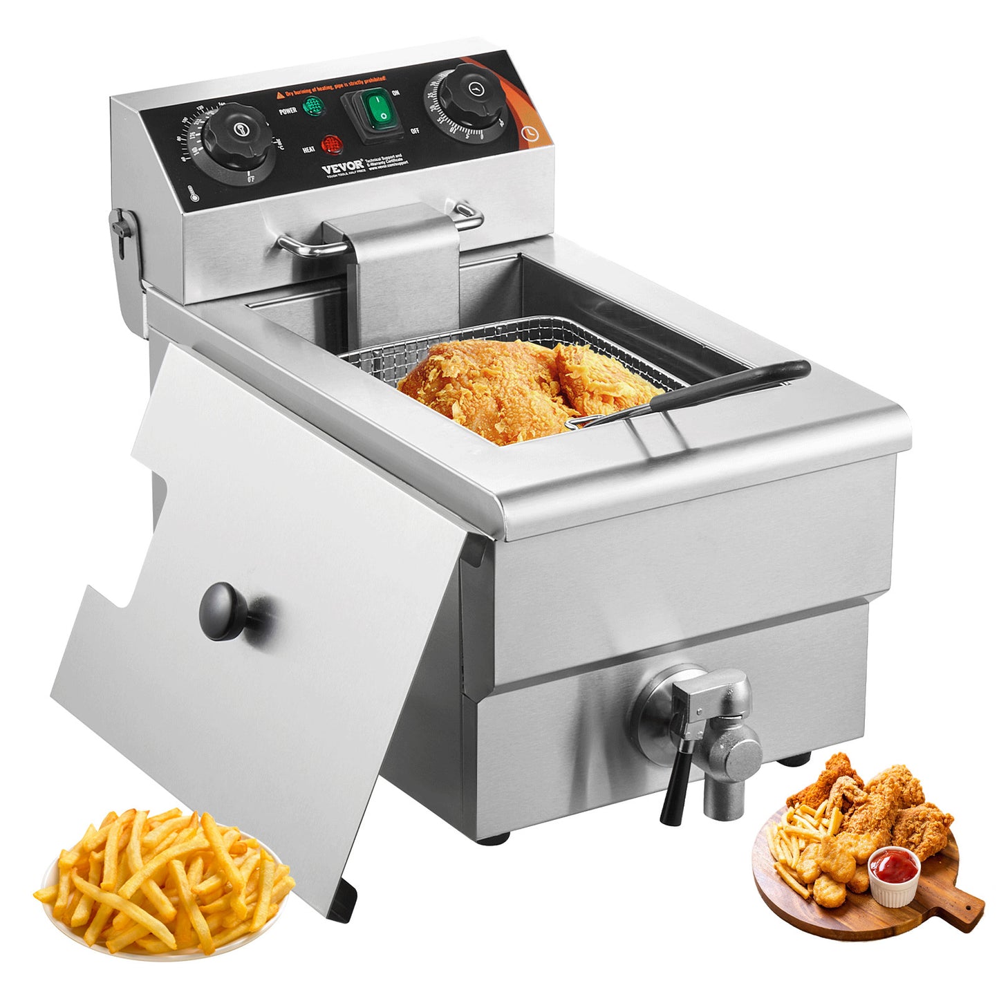 Friteuse – Frituurpan – Elektrische Friteuse – Koude Zone Friteuse – Professionele Frituurpan – 9 Liter Capaciteit – RVS Behuizing – 2200 Watt