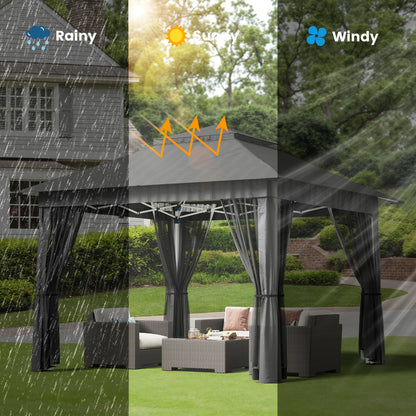 Partytent – Tuinpaviljoen – Paviljoen – Easy-Up Tent – Vouwtent – 3,35x3,35 m – Waterdicht Met Muskietennet – Verstelbare Hoogte – UV-Bescherming – Inclusief Draagtas