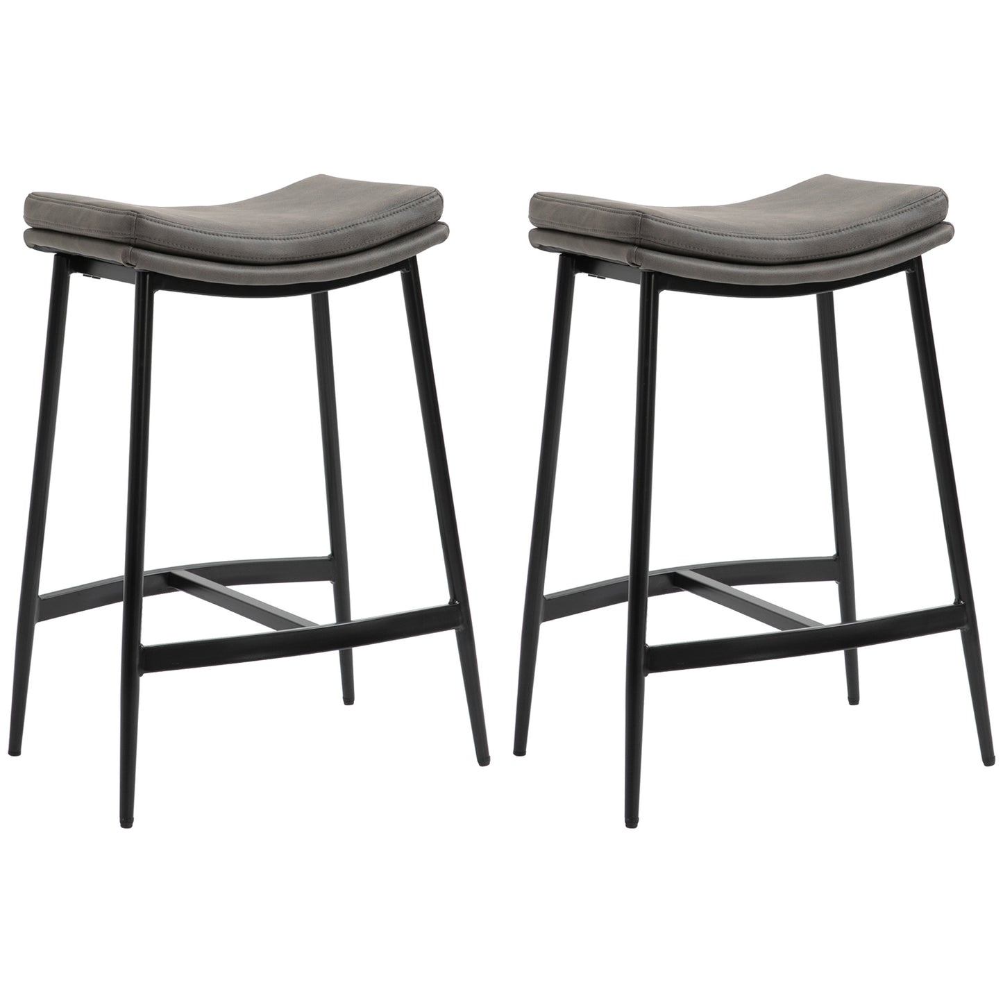 Barstoel – Barkruk – Keukenstoel – Barkruk – Zitkruk – Gestoffeerde Zitting – Stalen Frame – 120 Kg Belastbaar – Grijs – Set van 2