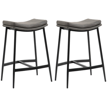 Barstoel – Barkruk – Keukenstoel – Barkruk – Zitkruk – Gestoffeerde Zitting – Stalen Frame – 120 Kg Belastbaar – Grijs – Set van 2