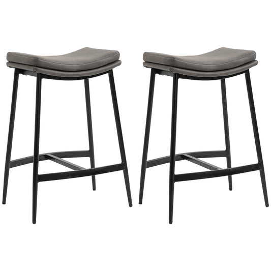 Barstoel – Barkruk – Keukenstoel – Barkruk – Zitkruk – Gestoffeerde Zitting – Stalen Frame – 120 Kg Belastbaar – Grijs – Set van 2