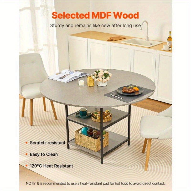 Ronde Eettafel – Houten Tafel – Compacte Eettafel – Keukentafel – Ronde Tafel – Diameter 119 cm – MDF Met Houten Look