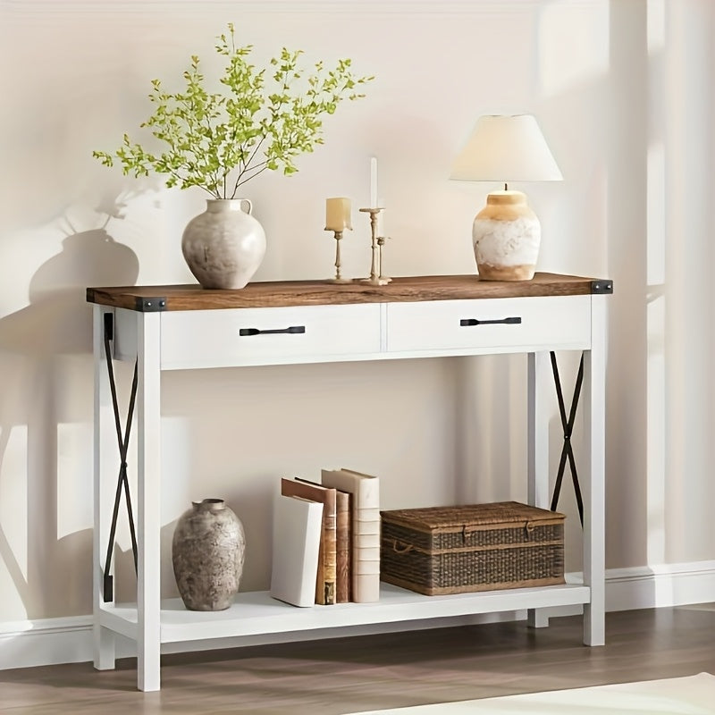 Sidetable – Consoletafel – Haltafel – Wandtafel – Bijzettafel – Wit – 102x30x79 cm – 2 Lades met Opbergruimte