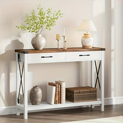 Sidetable – Consoletafel – Haltafel – Wandtafel – Bijzettafel – Wit – 102x30x79 cm – 2 Lades met Opbergruimte