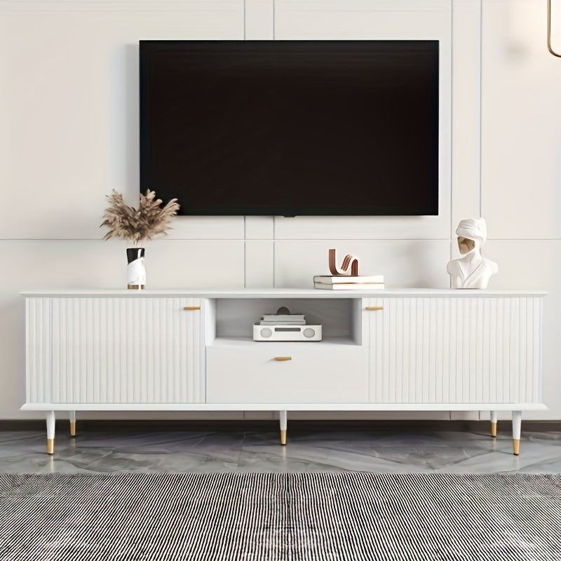 Tv Meubel – Tv Kast – Tv Stand – Tv Unit – Tv Console – Wit Met Gouden Accenten – Duurzaam Bamboe – Soft-Close Scharnieren