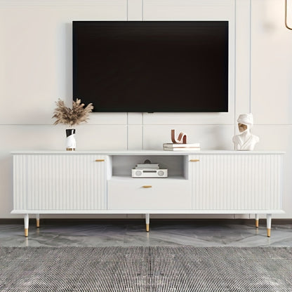 Tv Meubel – Tv Kast – Tv Stand – Tv Unit – Tv Console – Wit Met Gouden Accenten – Duurzaam Bamboe – Soft-Close Scharnieren