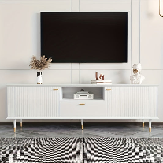 Tv Meubel – Tv Kast – Tv Stand – Tv Unit – Tv Console – Wit Met Gouden Accenten – Duurzaam Bamboe – Soft-Close Scharnieren