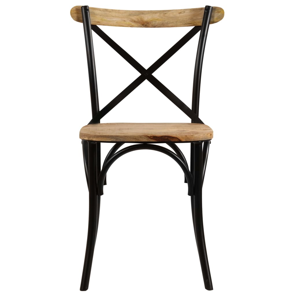 Eettafelstoel – Eetkamerstoel – Stoel – Kuipstoel – Meubel – Massief Mangohout – Zwart Stalen Frame – Handgemaakt – Duurzaam & Stevig