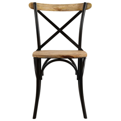 Eettafelstoel – Stoel – Kuipstoel – Dinersstoel – Keukenstoel – Massief Mangohout – Wit Stalen Frame – Set Van 6 – Handgemaakt