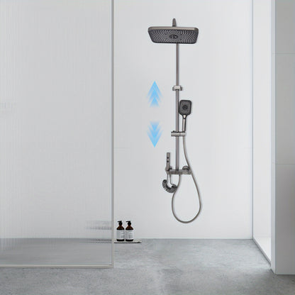 TOOL1SHOOO Modern Wall-Mounted Shower System with 4--1 Spray Functions, Adjustable Temperature Control, & PVD Coated Brass - High-Pressure Rain, Handheld with Pulse/Rain/Mix Modes, Water-Saving Design for Contemporary Bathroo