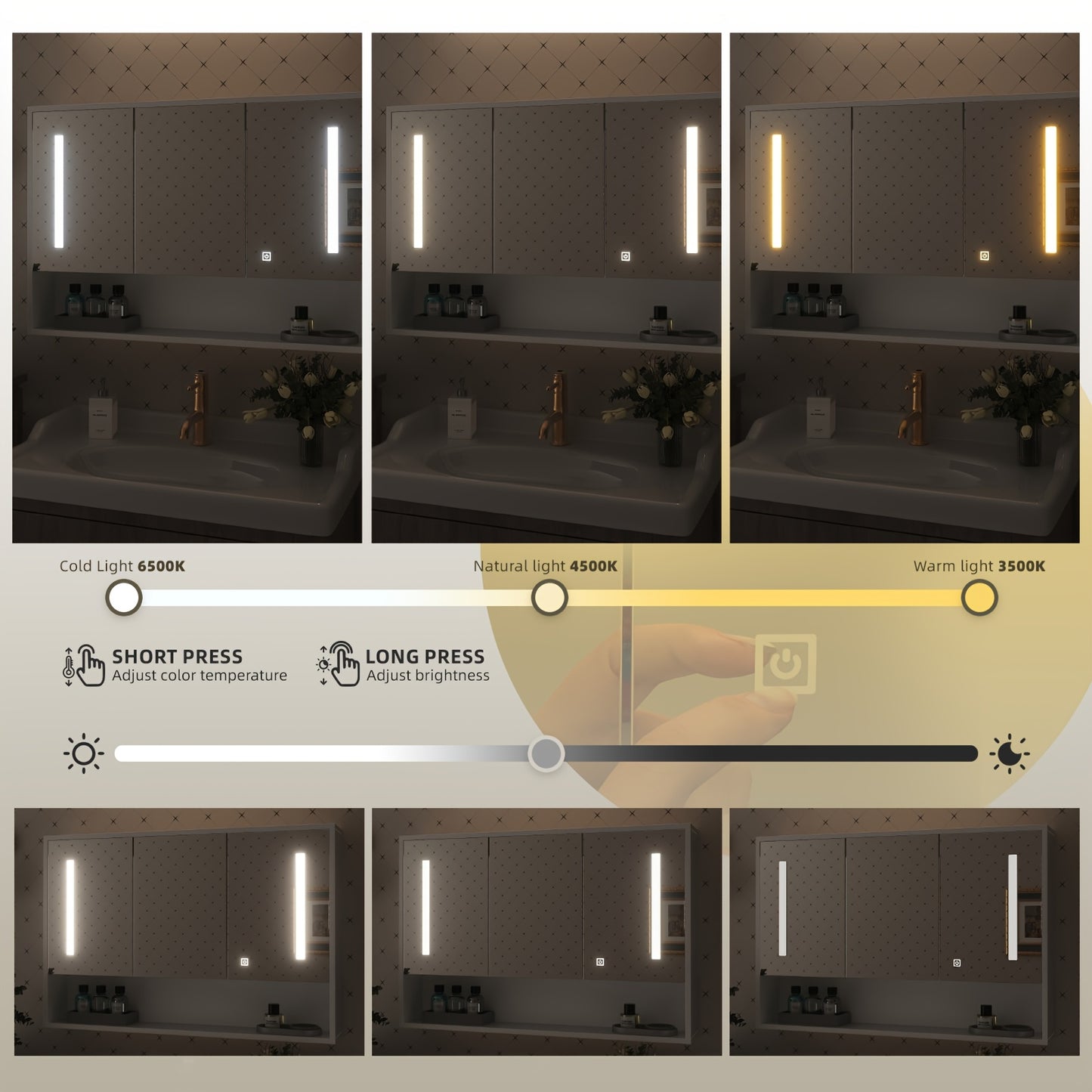 Apotheekkastje – Medicijnkastje – Badkamerkast – Wandkast – Toiletkast – Houten 3-Deurs – LED-Touchsensor – USB Aangedreven 36V
