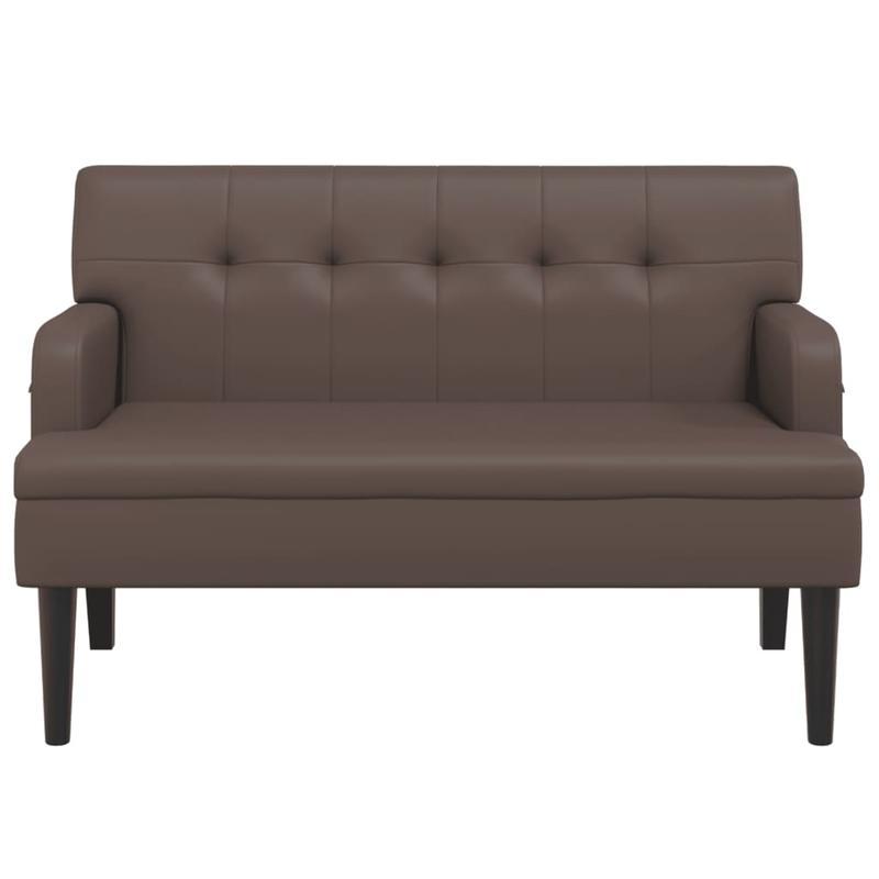 Bankje – Zitbank – Zithoek – Woonkamerbank – Halbank – Kunstleer Bruin – Multi-Persoons – Met Rugleuning – 112x65,5x75 cm – Houten Frame