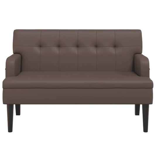 Bankje – Zitbank – Zithoek – Woonkamerbank – Halbank – Kunstleer Bruin – Multi-Persoons – Met Rugleuning – 112x65,5x75 cm – Houten Frame