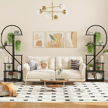 Plantenwagen – Plantenrek – Bloementrolley – Plantentrolley – Plantenkast – Zwart Metalen Frame – 6 Lagen – Mobiel met Wieltjes – 110x28x172 cm – Geschikt Binnen en Buitengebruik
