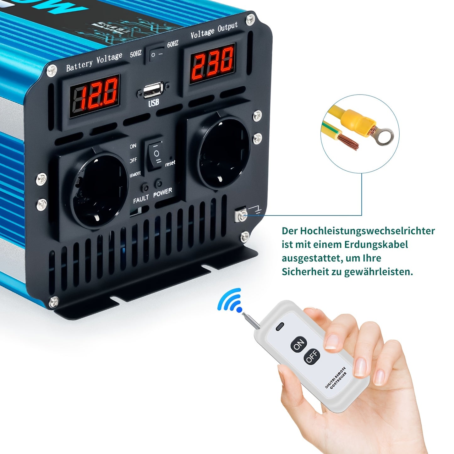 Zuivere Sinusgolf Omvormer – Stroomomzetter – Converter – Inverter – Spanningsomzetter – 12V 5000W – 10000W Piekvermogen – Afstandsbediening & LED-Display