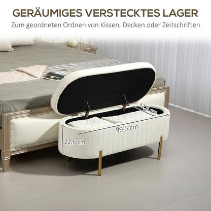 Opbergbank – Opbergbank – Zitbank – Opbergkist – Bankje – Crèmewit Met Goudkleurige Poten – 72L Opbergruimte – Comfortabel Fluweelstoffering