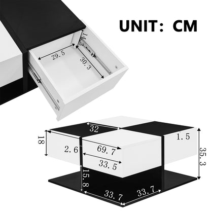 Salontafel – Woonkamer Tafel – Koffietafel – Bijzettafel – Tafel – Zwart-Wit – 70×80 cm – Vierkant – 2 Opberglades Met Soft-Close – Duurzame Stevige Constructie