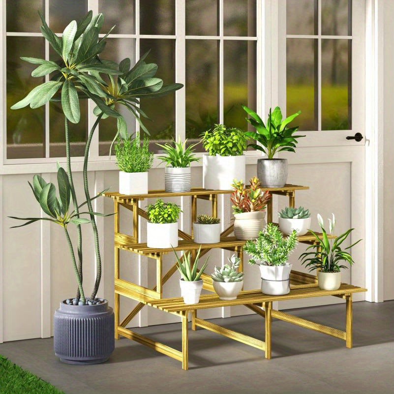 3-Laagse Houten Bloemenrek – Plantenrek – Plantenstandaard – Bloemenhouder – Kruidenrek – Weerbestendig – 120x80x78 Cm