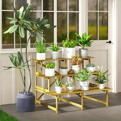 3-Laagse Houten Bloemenrek – Plantenrek – Plantenstandaard – Bloemenhouder – Kruidenrek – Weerbestendig – 120x80x78 Cm