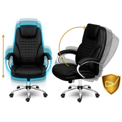 Bureaustoel – Kantoorstoel – Werkstoel – Stoel – Bureaustoel Ergonomisch – Verstelbare Zithoogte – Eco-lederen Rugleuning – SoftSwing Rocking Functie - Zwart