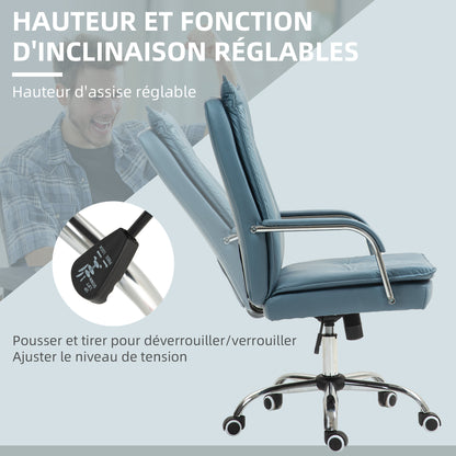 Bureaustoel – Ergonomische Stoel – Office Chair – Draaistoel – Kantoorstoel – Verstelbare Hoogte – Kantelfunctie Rugleuning – Hoogte Verstelbaar – Met Wieltjes – Blauw – Comfortabel Foam – 360° Draaibaar