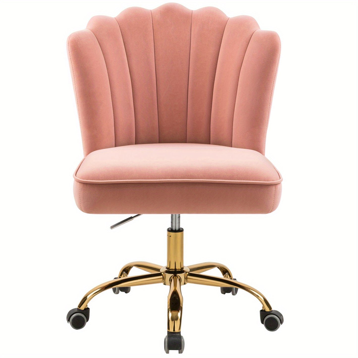 Velvet Bureaustoel – Draaistoel – Bureau Stoel – Stud Stoel – Werkstoel – Hoogte Verstelbaar – Ergonomisch Design – Roze Stoffen Bekleding – Houten Basis