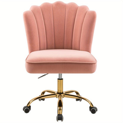 Velvet Bureaustoel – Draaistoel – Bureau Stoel – Stud Stoel – Werkstoel – Hoogte Verstelbaar – Ergonomisch Design – Roze Stoffen Bekleding – Houten Basis