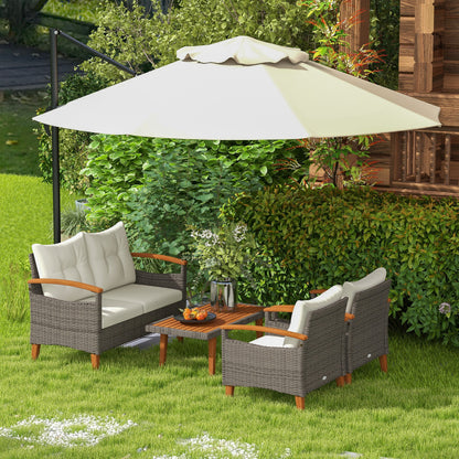 4-delige loungeset – tuinmeubel set – garden sofa – buiten zithoek – terrasset – weerbestendig PE rattan – acaciahouten salontafel