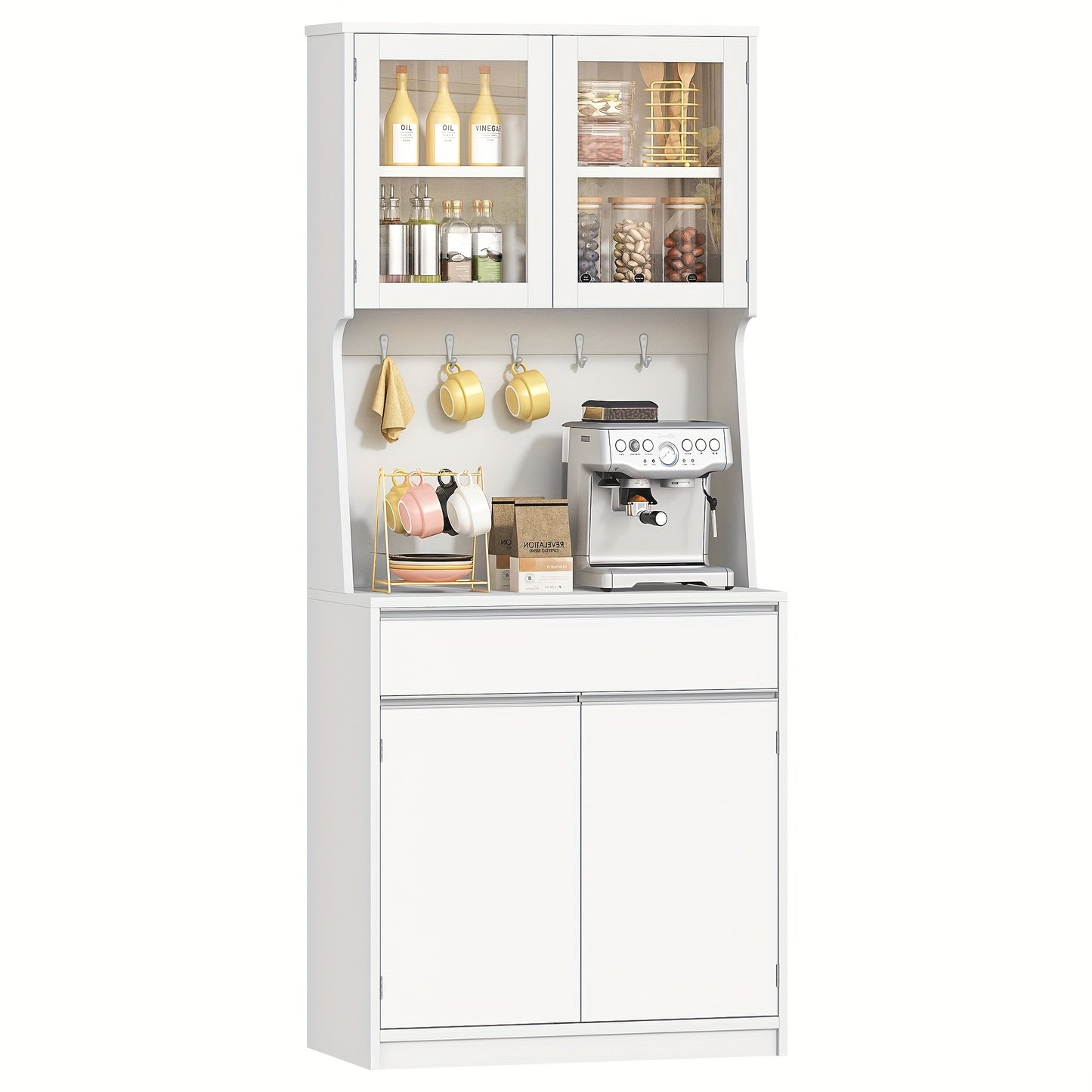 Hoge Keukenkast – Hoge Kast – Opbergkast – Keukenkast Met Werkblad – Witte Kast – Verstelbare Planken – 40x75x180 cm – Praktisch & Ruimtebesparend