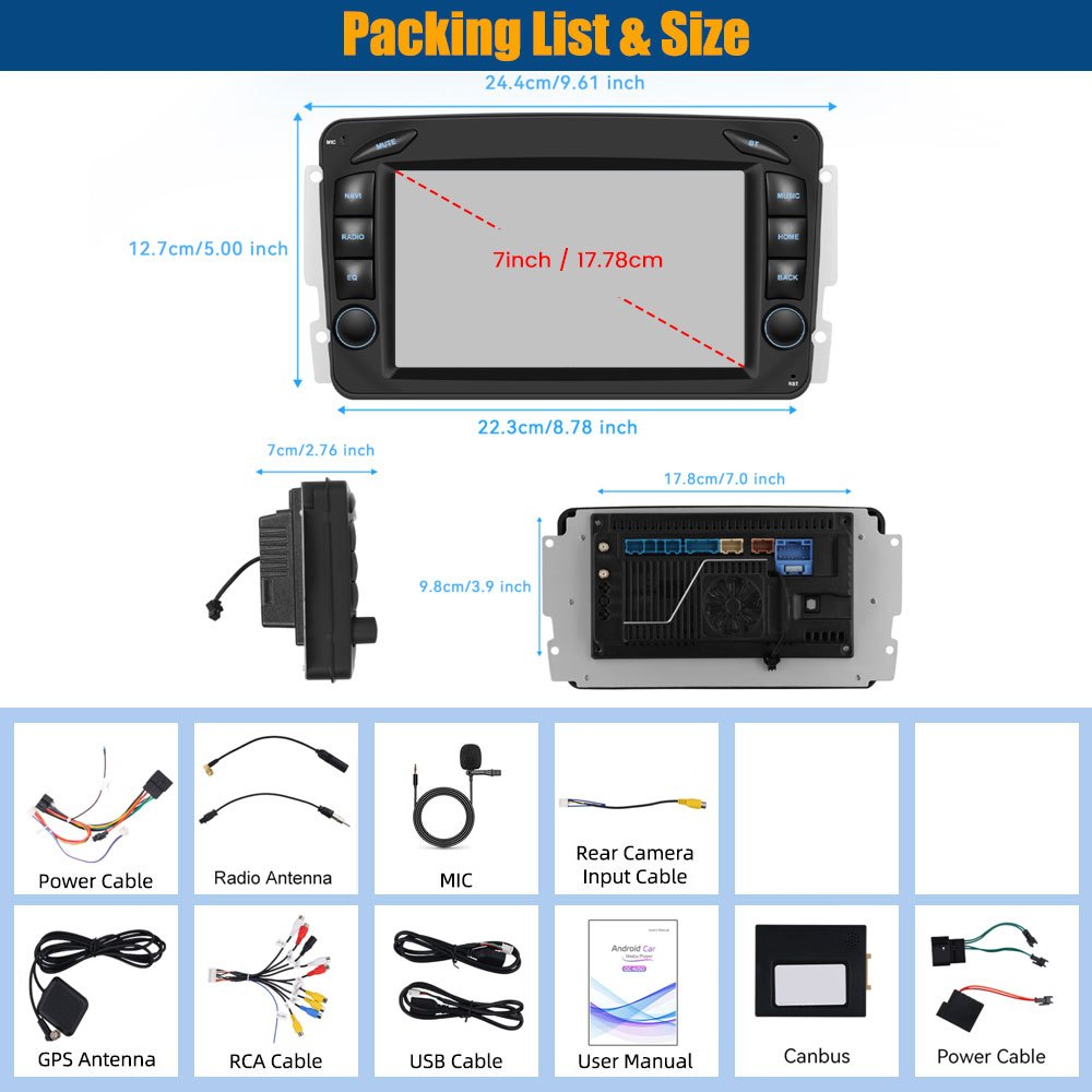 Android 15 Auto Multimedia Speler – Android Car Radio – Auto Media Player – Touchscreen Navigatie Systeem – Auto Entertainment Unit – 7-Inch HD Scherm – 8-Core Processor 4GB RAM 64GB Opslag – Wireless CarPlay & Android Auto