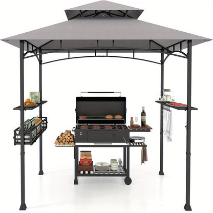 BBQ Grill Gazebo – Barbecue Overkapping – Buitenkeuken Tent – BBQ Schuur – Grill Shelter – Met 2 Zijplanken & Ophanghaken – Weerbestendig Met Dubbel Dak – 243x153cm