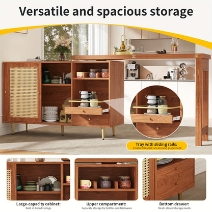 Bartafel – Bartafelset – Statafel – Keukentafel – Bistrotafel – 360° Draaibaar – Uitschuifbaar Ontwerp – Hout & MDF – Rattan Opbergruimte – Bruin – Compacte Afmetingen (107x40x71,4 cm)